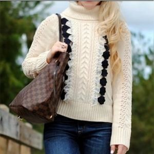 J Crew Wool Blend Embellished Cable Sweater Heather Muslin Size XL